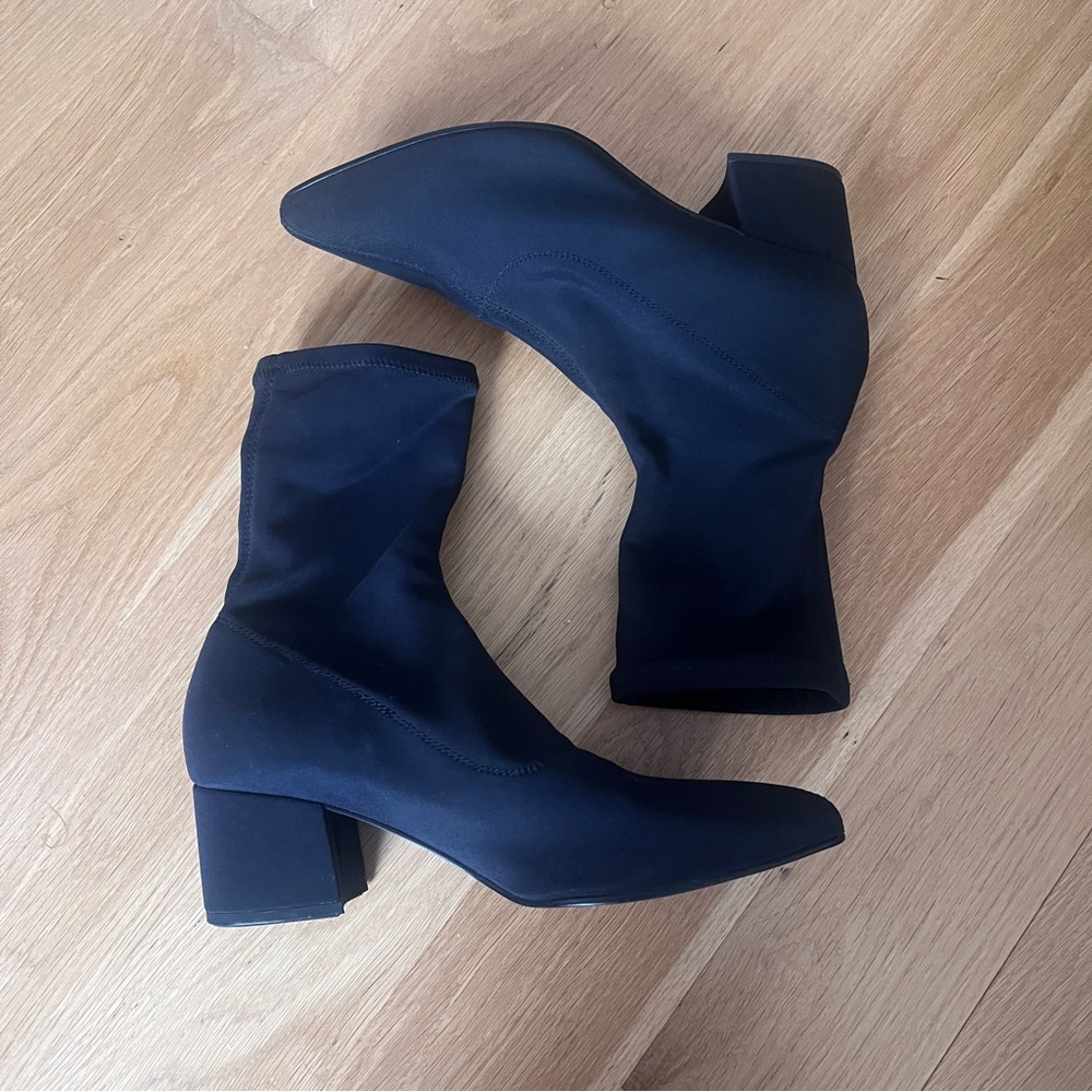 Black vagabond pointed heeled ankle sock boot